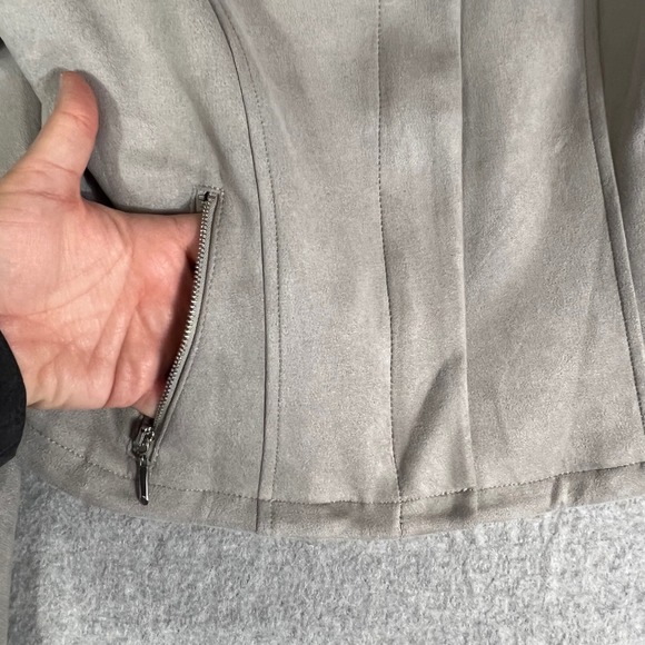 White House Black Market Ultra Suede Cropped Faux Moto Jacket Mercury Gray  M - Picture 4 of 13